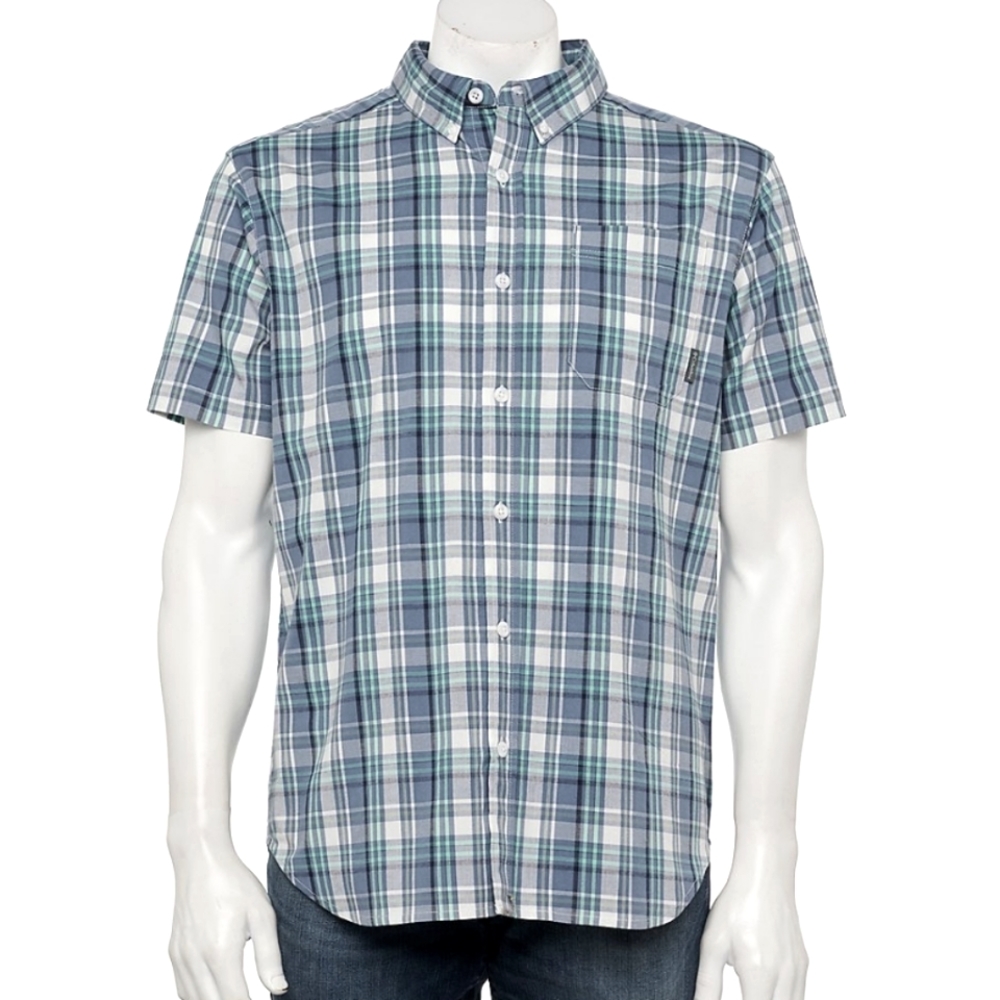 Columbia Blue Plaid Button Down Shirt